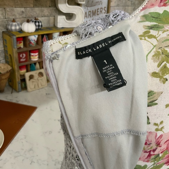 Black Label By Chico’s Dress Size 8 Silver Sequin Crochet Sheath Cocktail Party - Picture 8 of 15